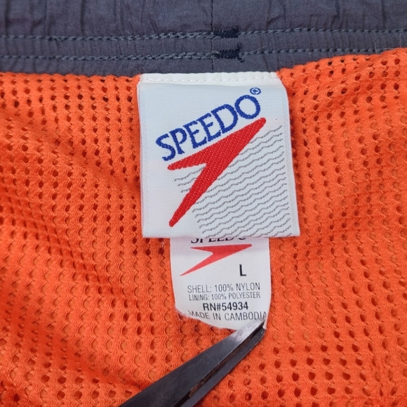 Vintage 90s Speedo Mesh Lined Swim Trunks Orange Nylon Men's Size Large - Picture 10 of 13